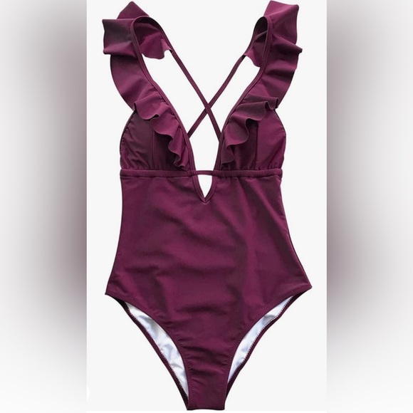 Women's Size Small Burgundy CUPSHE 1 Piece Swimsuit - Picture 3 of 4